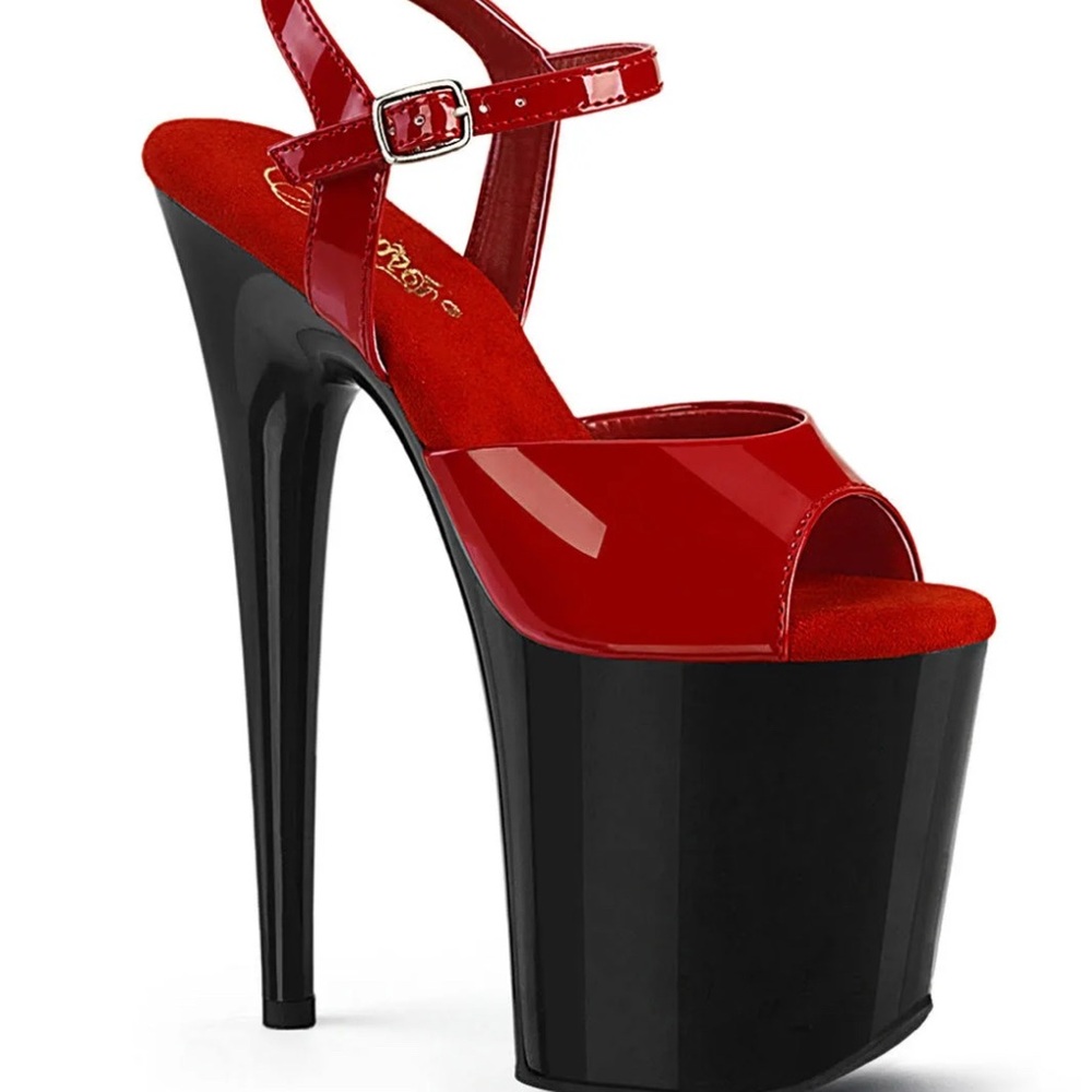 Pleaser Flamingo 809 Red/Black Size 7 8 inch (EUC)